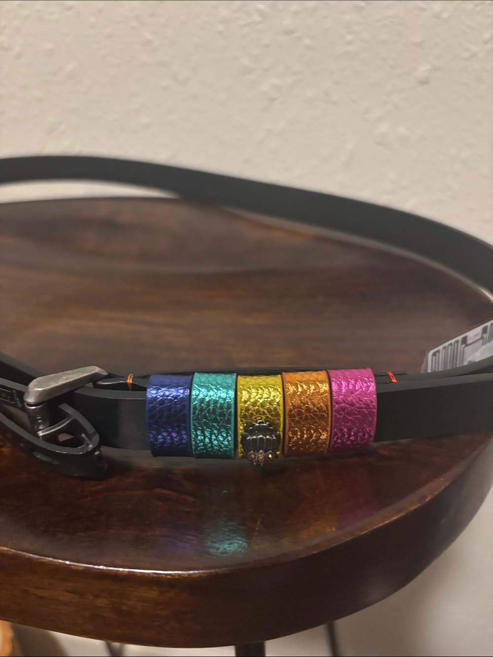 Black Belt with Rainbow Metallic Bead Accents